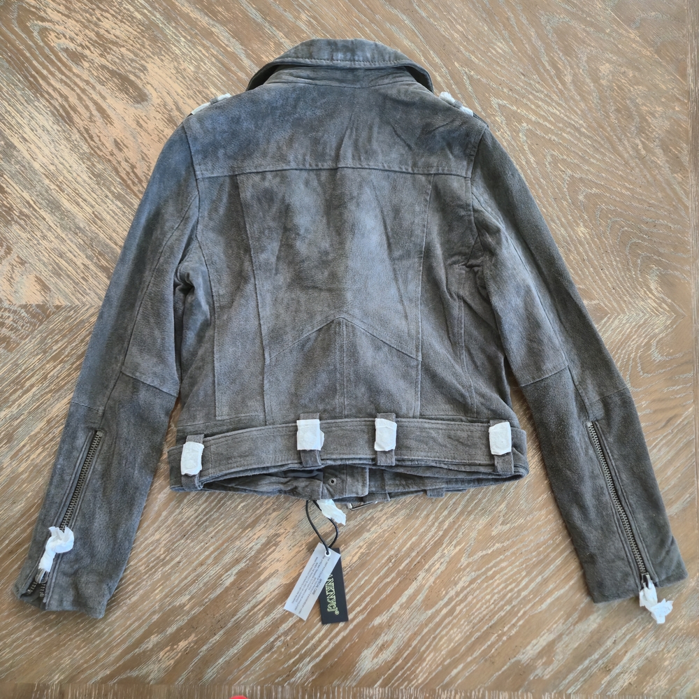BLANKNYC French Grey Suede Leather Moto Jacket Cropped Motorcycle NWT Size S - Picture 8 of 11
